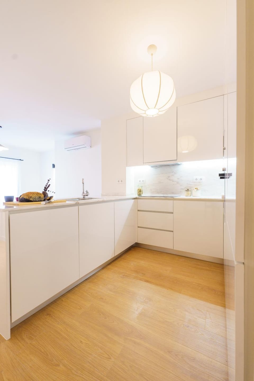 Kitchen or kitchenette, stove