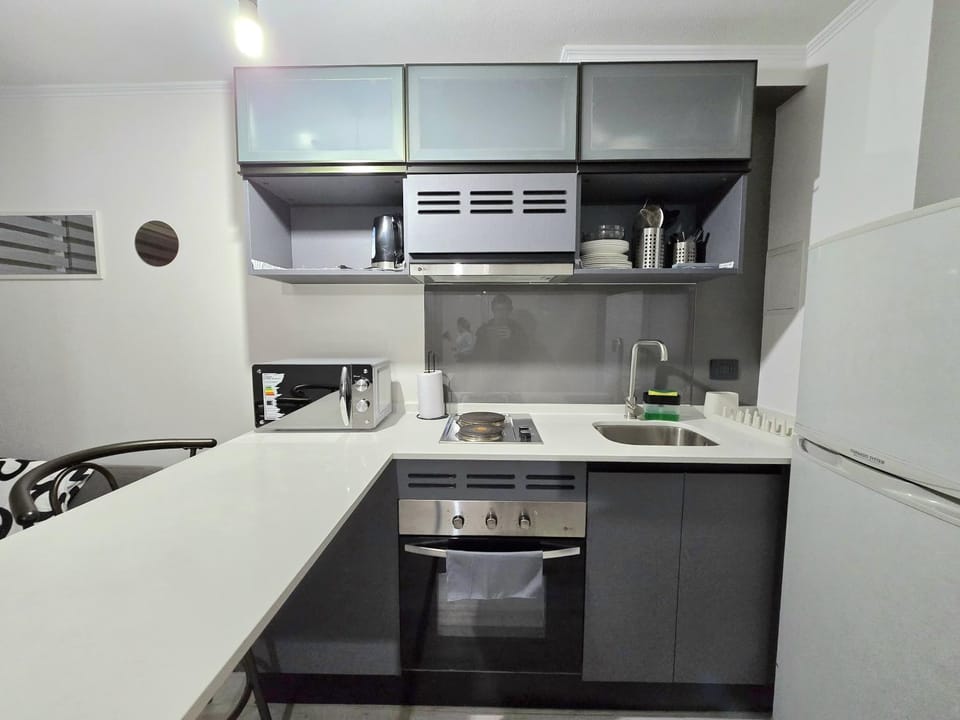 Kitchen or kitchenette, stove