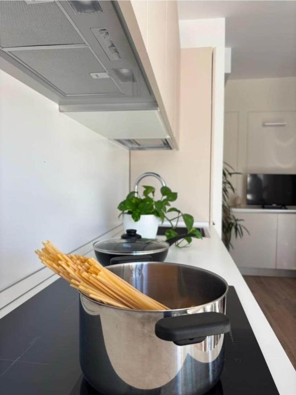Kitchen or kitchenette, stove