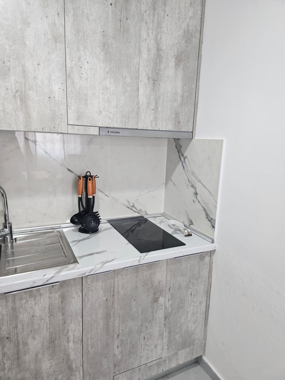 Kitchen or kitchenette, stove