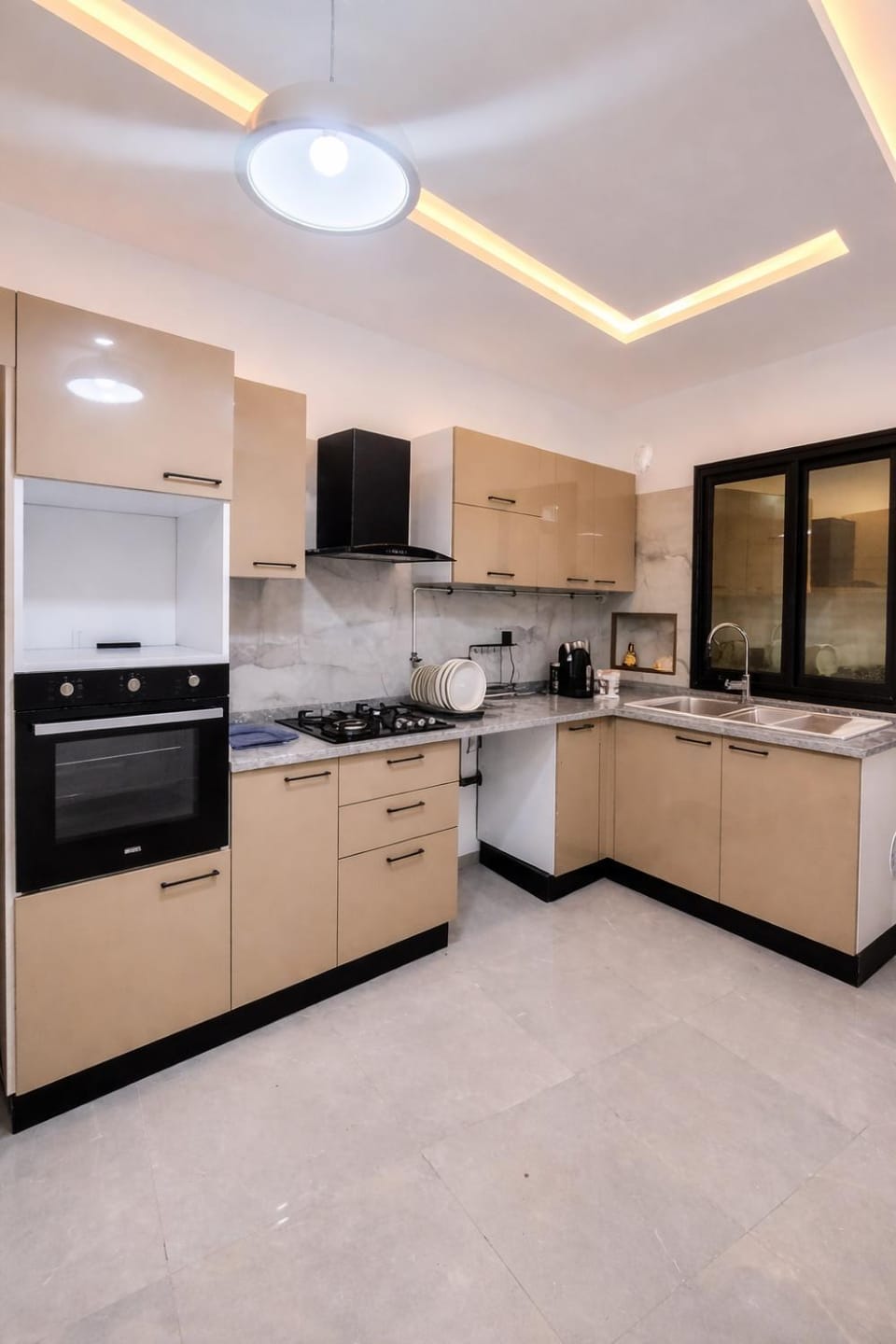 Kitchen or kitchenette, oven, stove