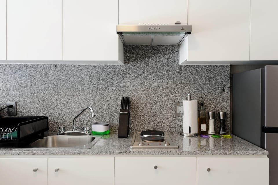 Kitchen or kitchenette, stove