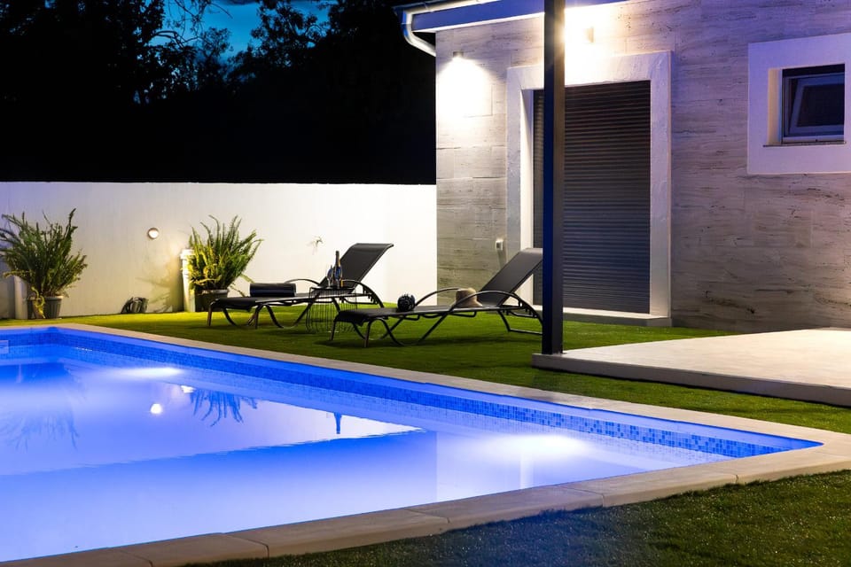 Night, Pool view, Swimming pool