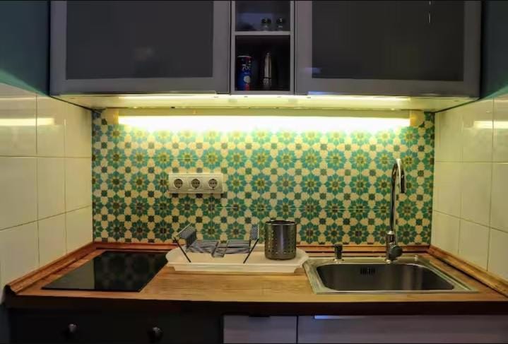 Kitchen or kitchenette, stove