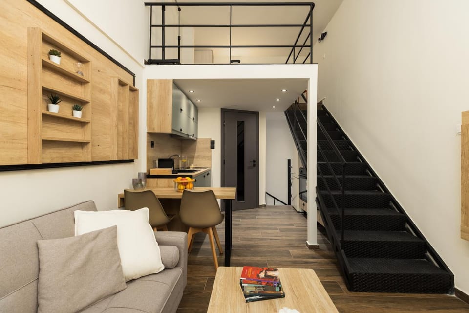 Kitchen or kitchenette, Living room, Seating area, Dining area