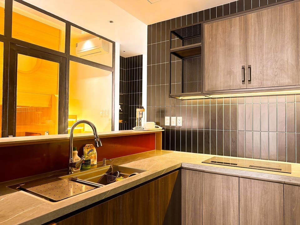Kitchen or kitchenette, stove