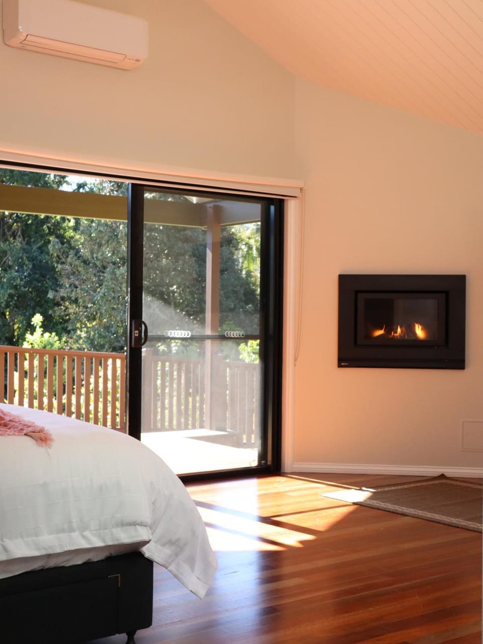 Patio, Bed, fireplace