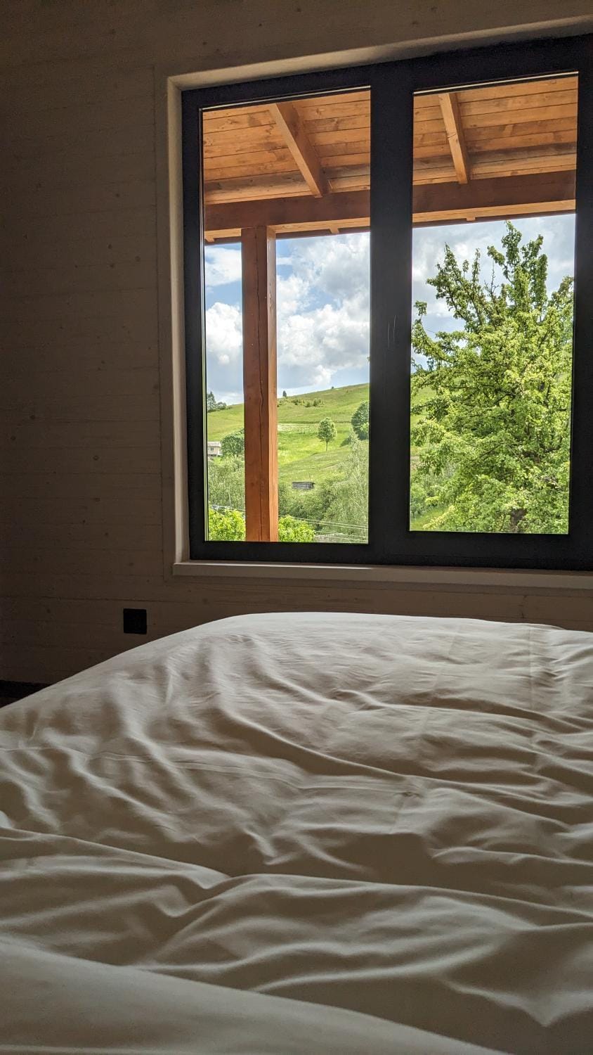 Bed, Natural landscape, Bedroom, Mountain view