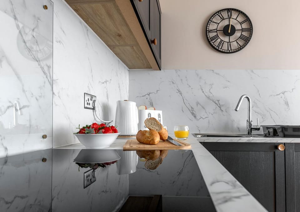 Kitchen or kitchenette, stove