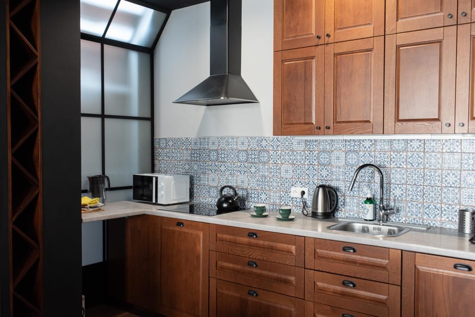 Kitchen or kitchenette, stove