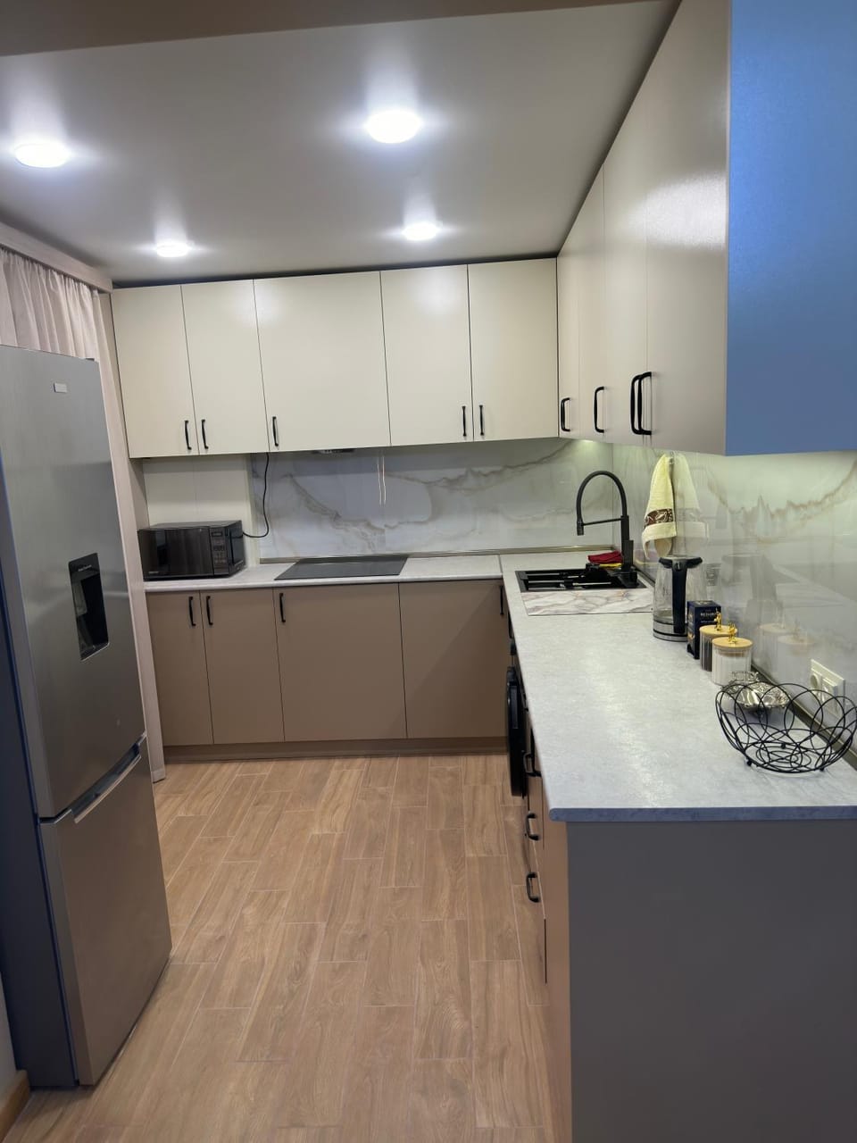 Kitchen or kitchenette, stove