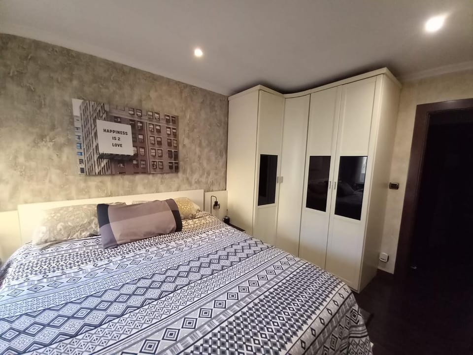 Bed, wardrobe