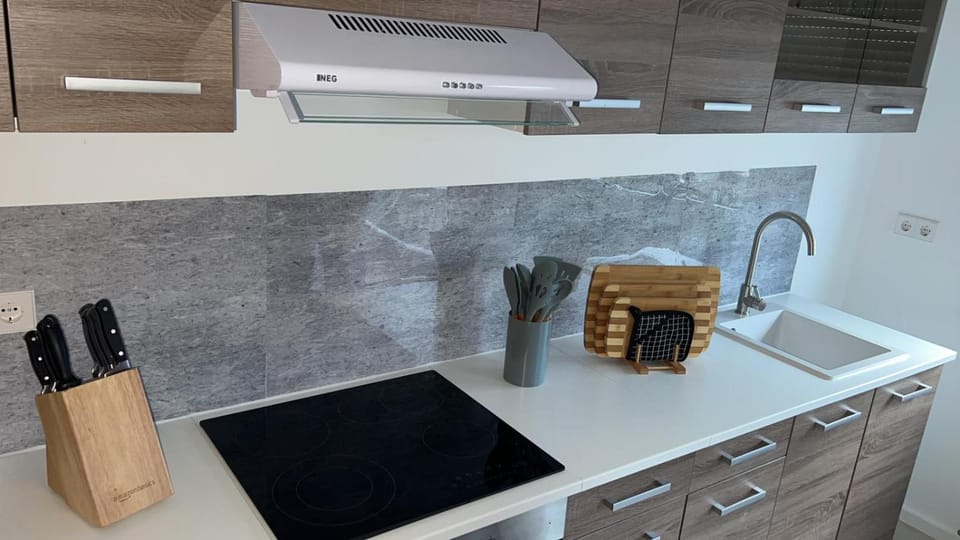 Kitchen or kitchenette, stove