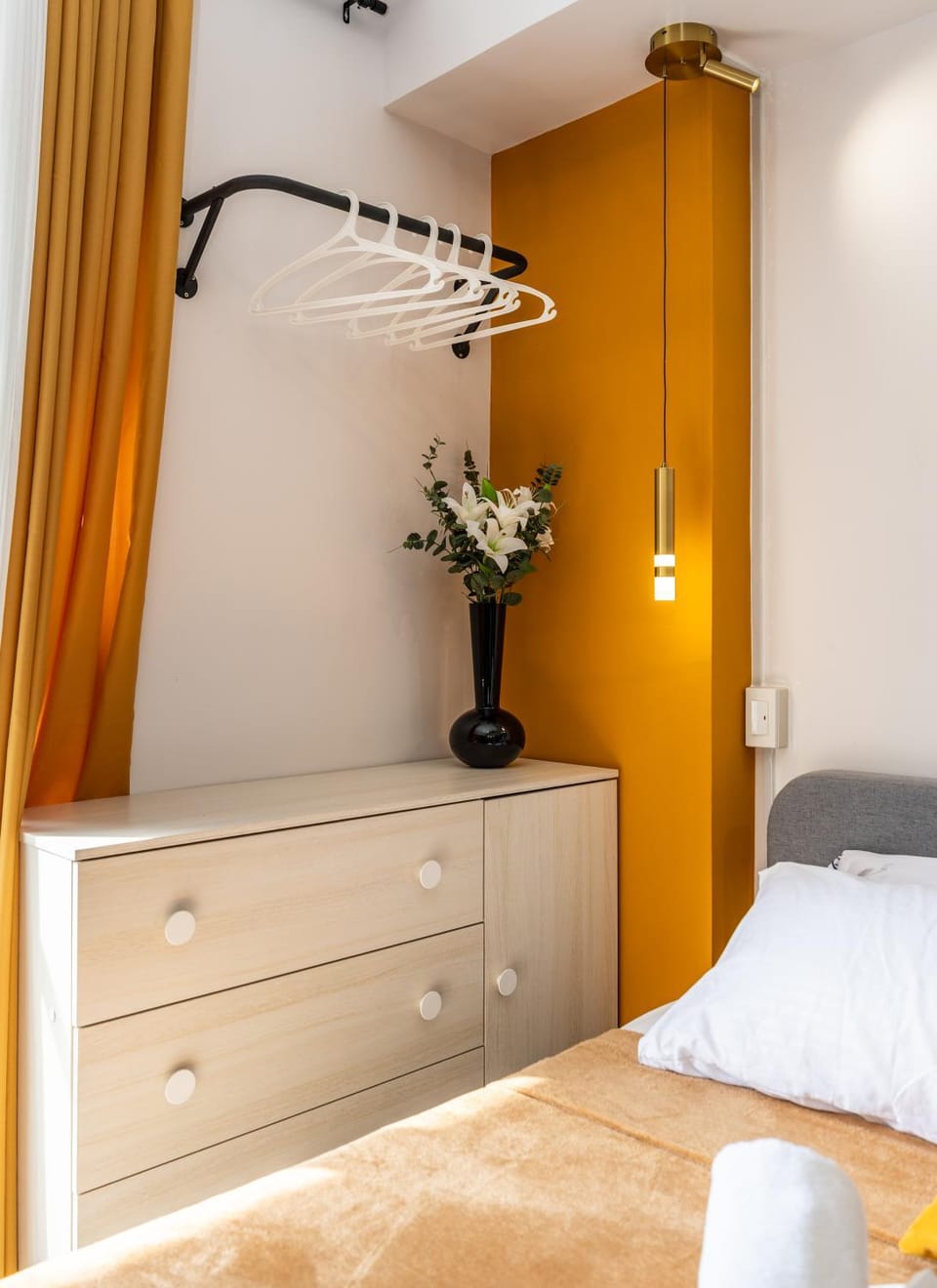 Bed, wardrobe