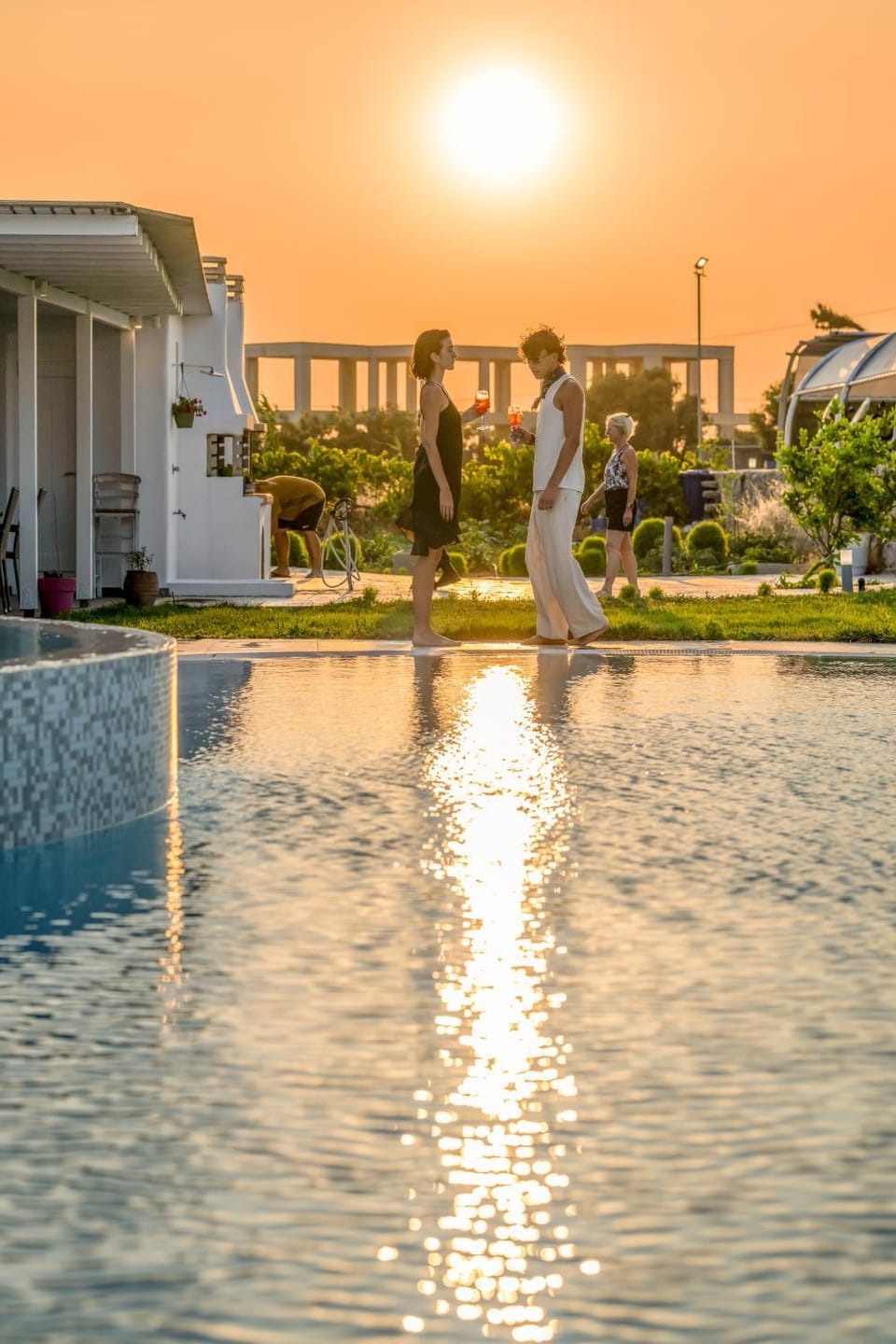 Natural landscape, Pool view, Swimming pool, Sunset
