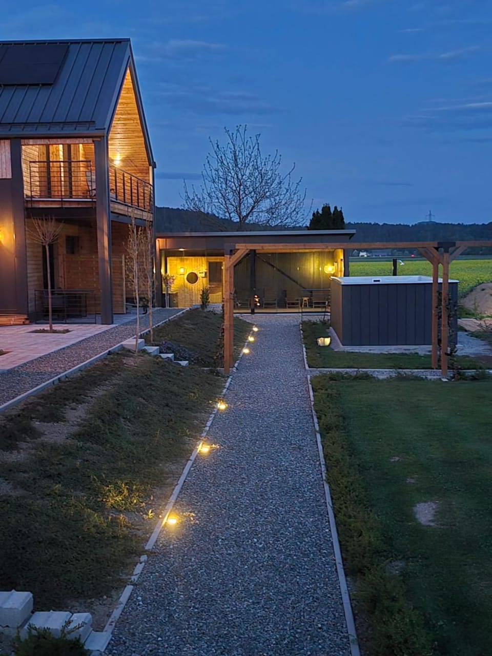 Property building, Night, Garden view