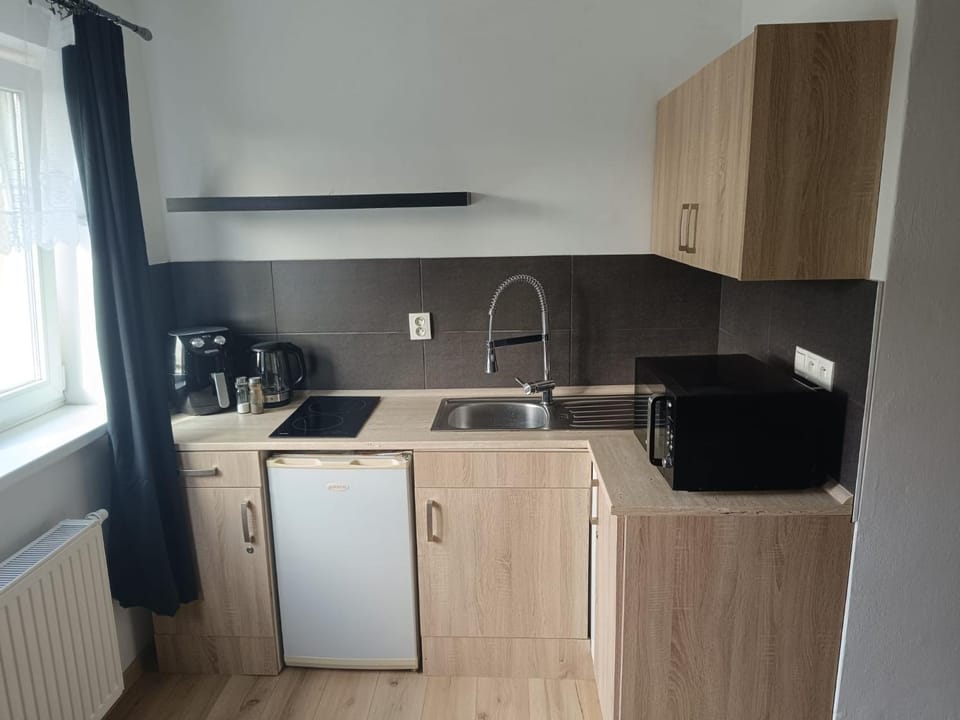 Coffee/tea facilities, Kitchen or kitchenette, oven, stove