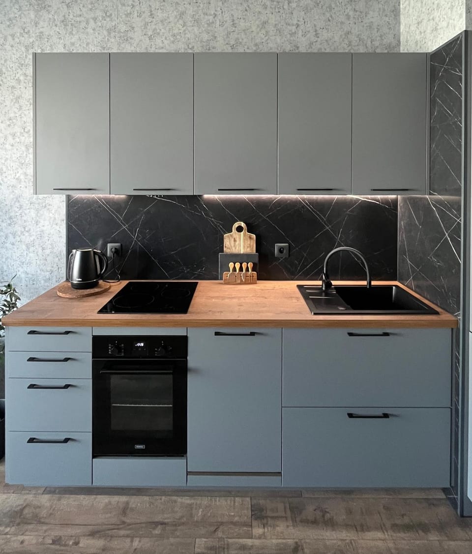Kitchen or kitchenette, stove