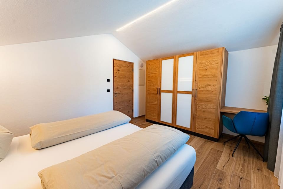 Bed, wardrobe