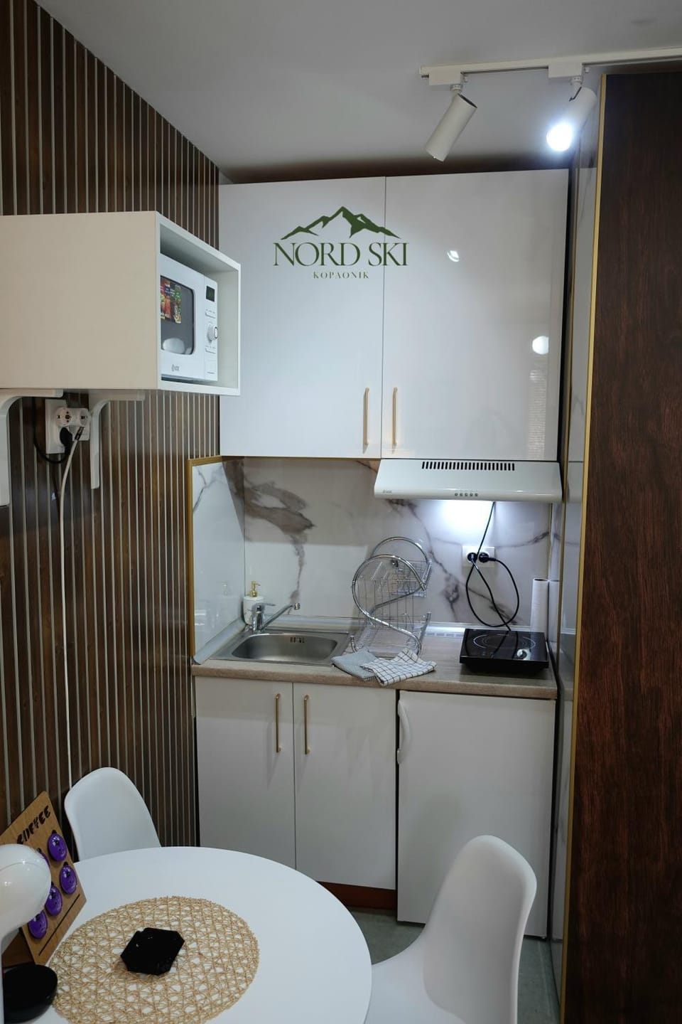 Kitchen or kitchenette, stove
