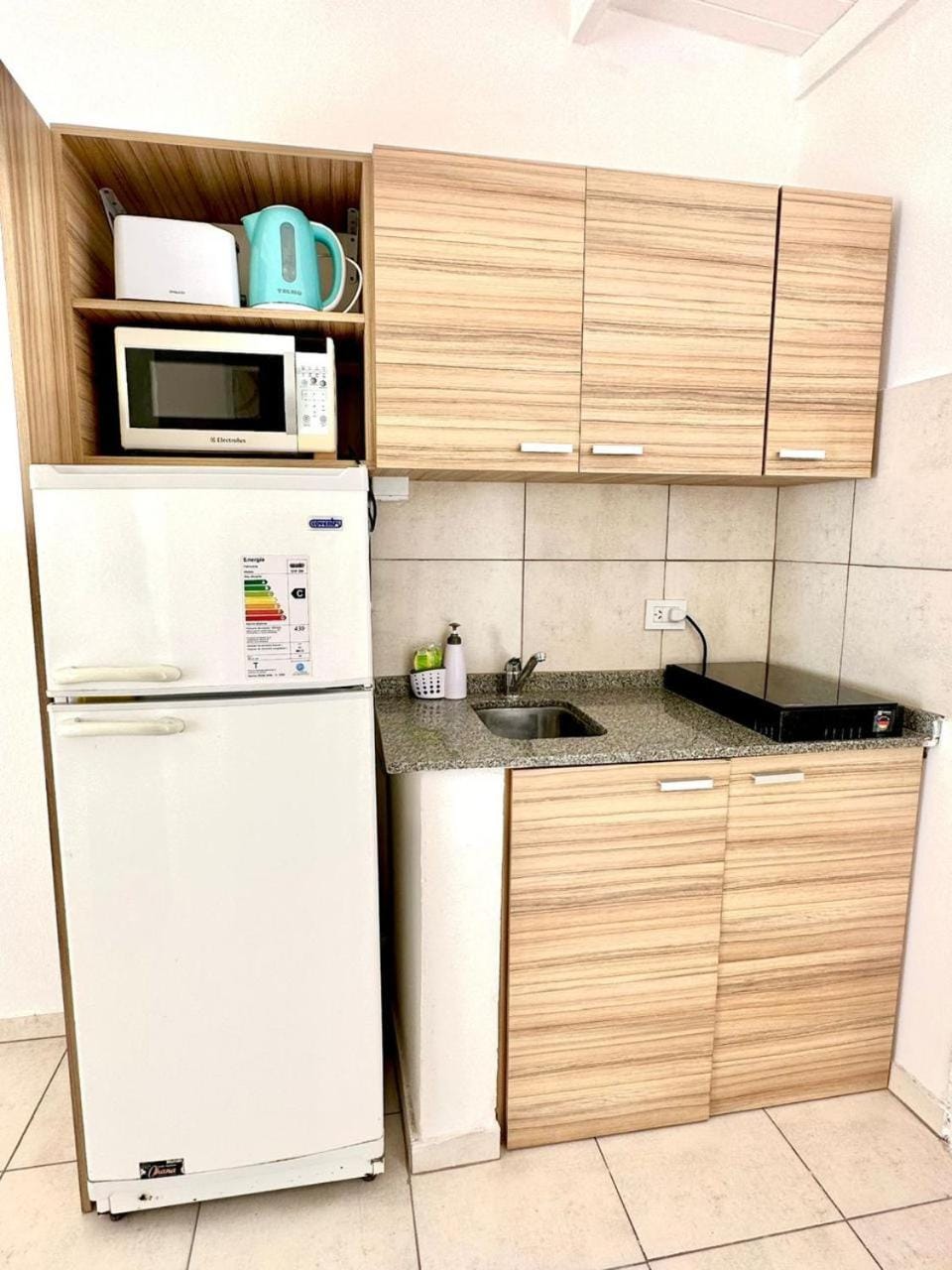 Kitchen or kitchenette, stove