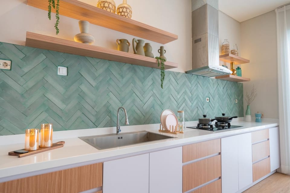 Kitchen or kitchenette, stove