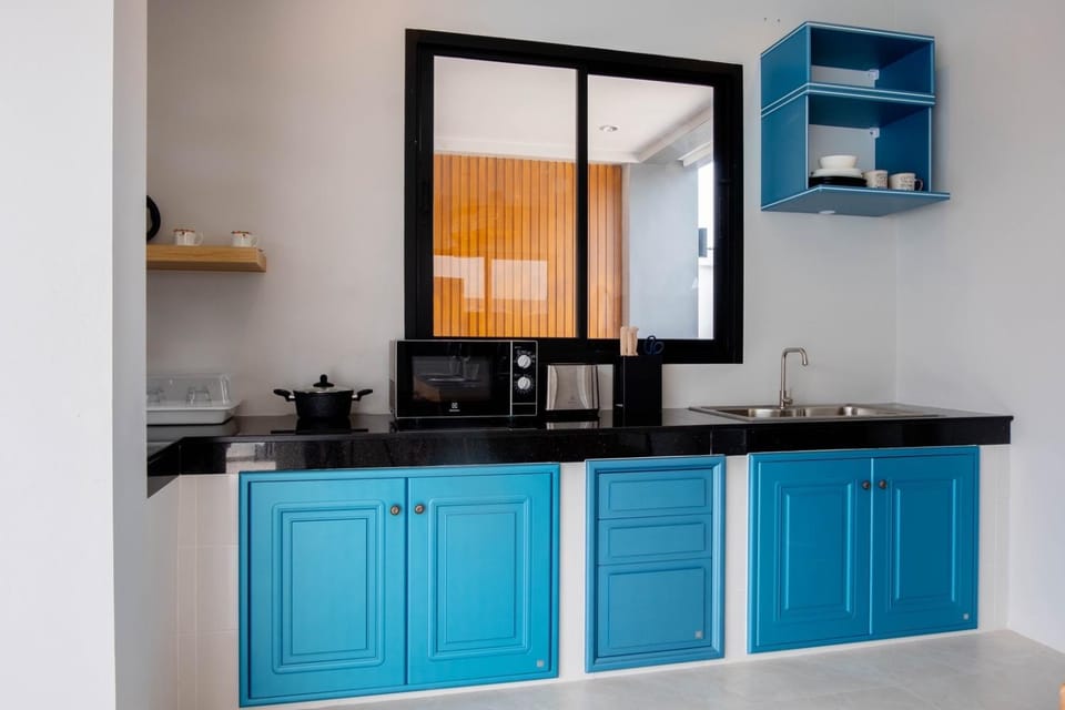 Kitchen or kitchenette, stove