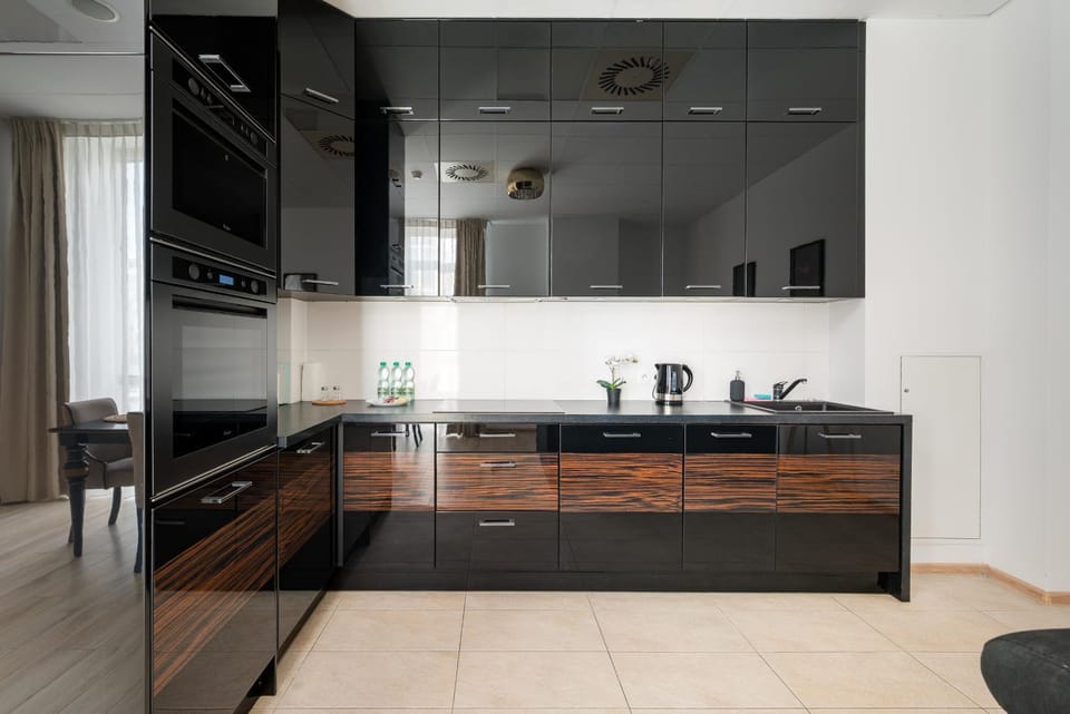 Kitchen or kitchenette, stove