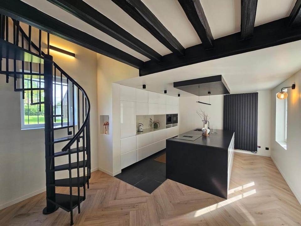 Kitchen or kitchenette, stove