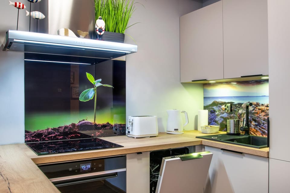 Kitchen or kitchenette, stove