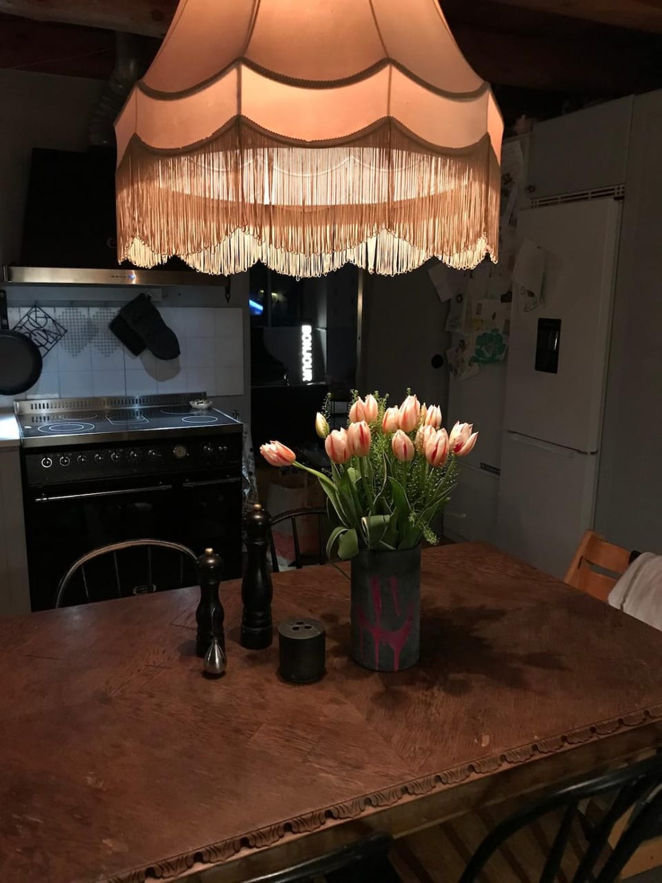 Dining area, stove, kitchen