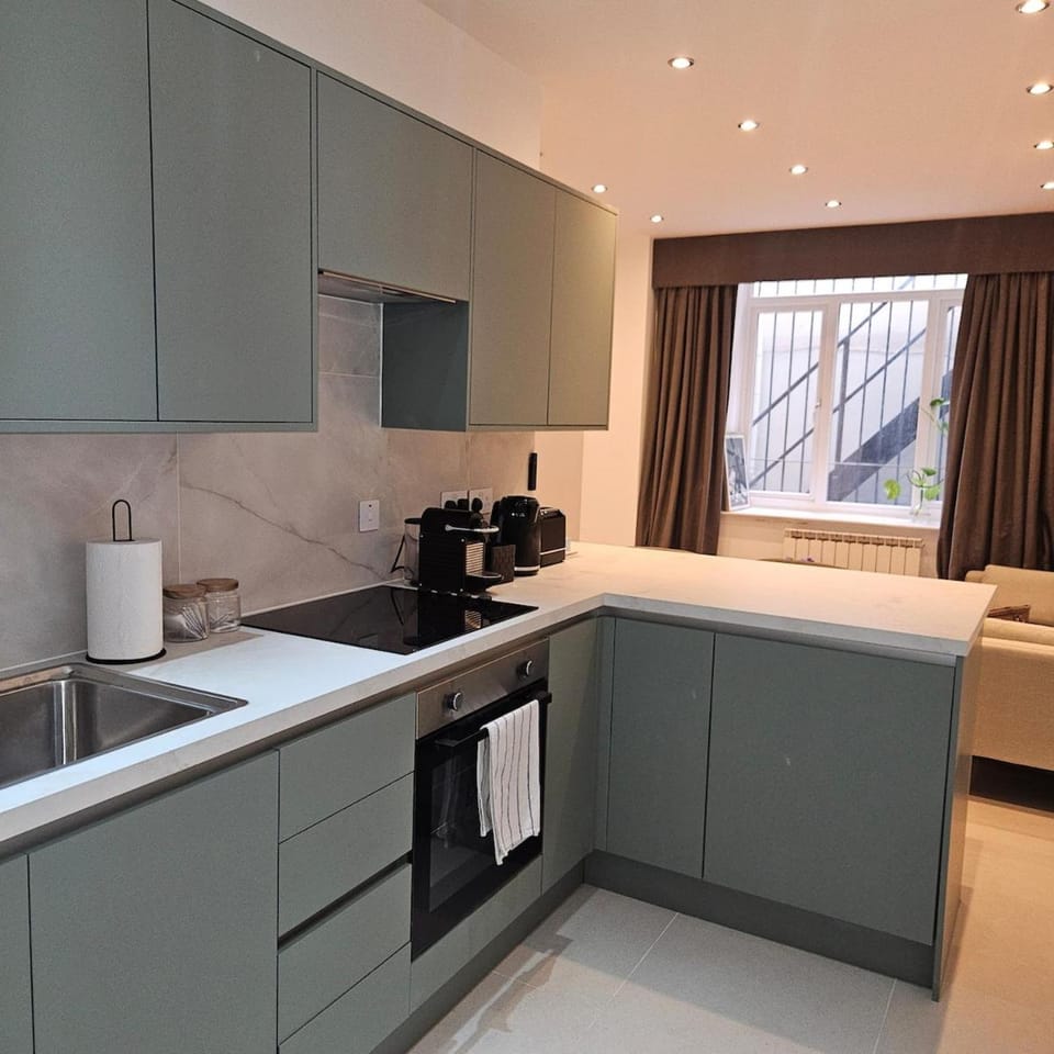 Kitchen or kitchenette, oven, stove, toaster