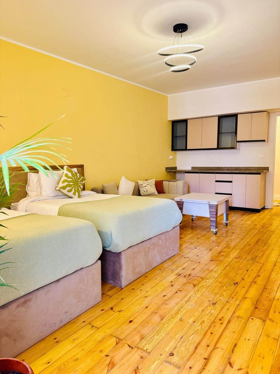 Bed, TV and multimedia, Kitchen or kitchenette, Living room, Photo of the whole room, Seating area, Bedroom