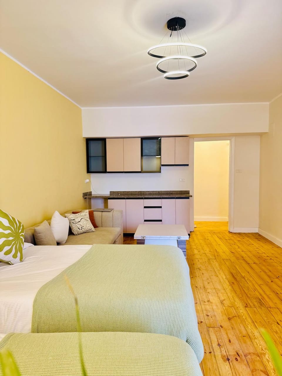 Bed, TV and multimedia, Kitchen or kitchenette, Living room, Photo of the whole room, Seating area, Bedroom