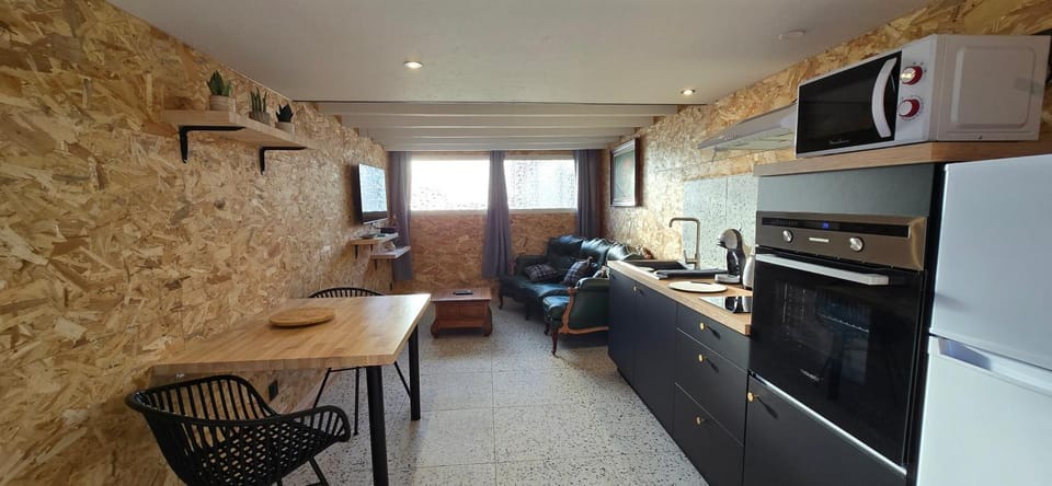 Kitchen or kitchenette, Living room, Seating area, Dining area, oven, stove, toaster