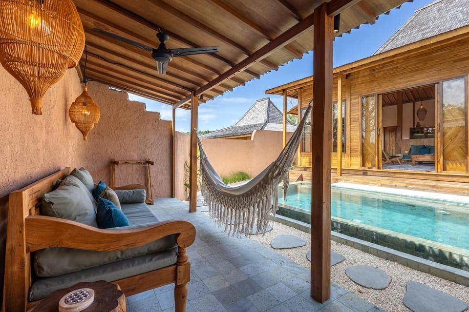 Patio, Day, Natural landscape, View (from property/room), Balcony/Terrace, Living room, Seating area, Pool view, Swimming pool, sunbed