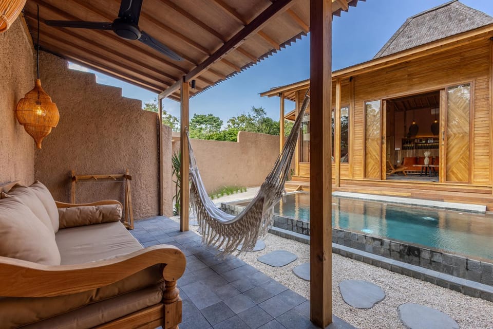 Patio, Day, Natural landscape, View (from property/room), Balcony/Terrace, Living room, Seating area, Pool view, Swimming pool, sunbed
