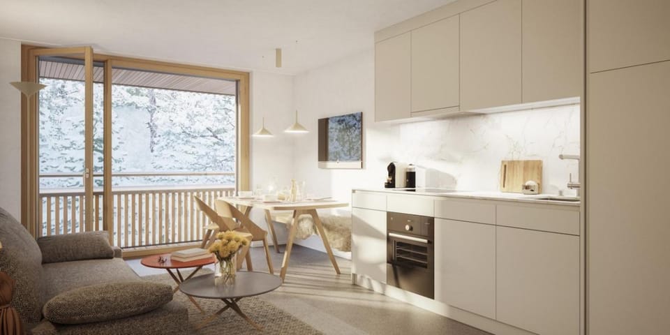 Kitchen or kitchenette, Living room, Dining area