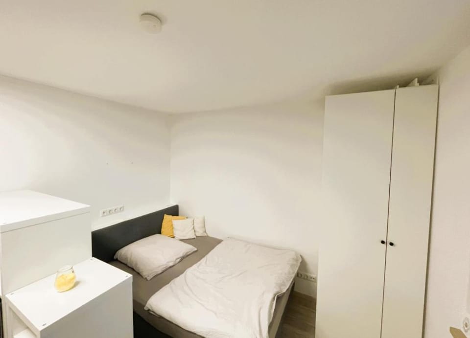 Bed, wardrobe