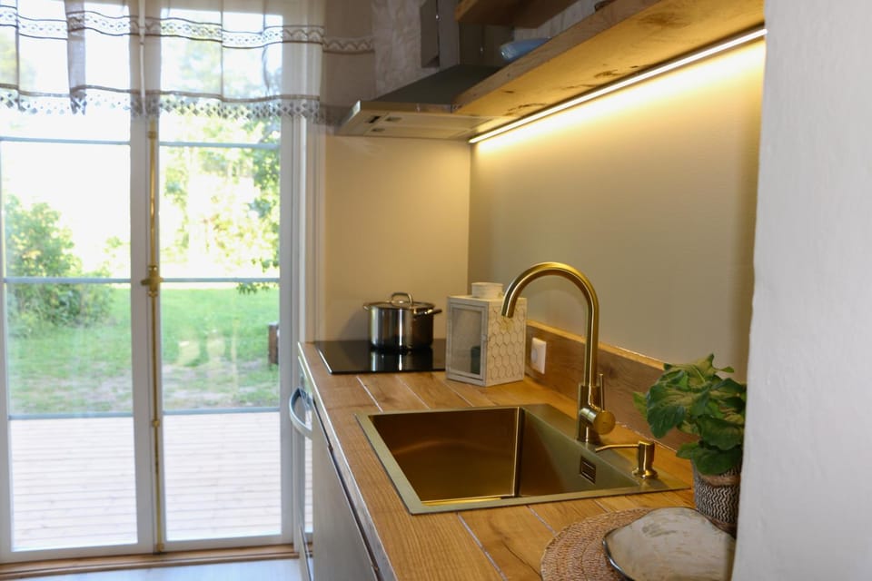 Kitchen or kitchenette, stove