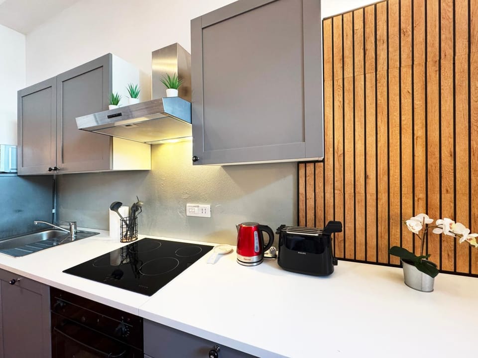 Kitchen or kitchenette, stove, toaster