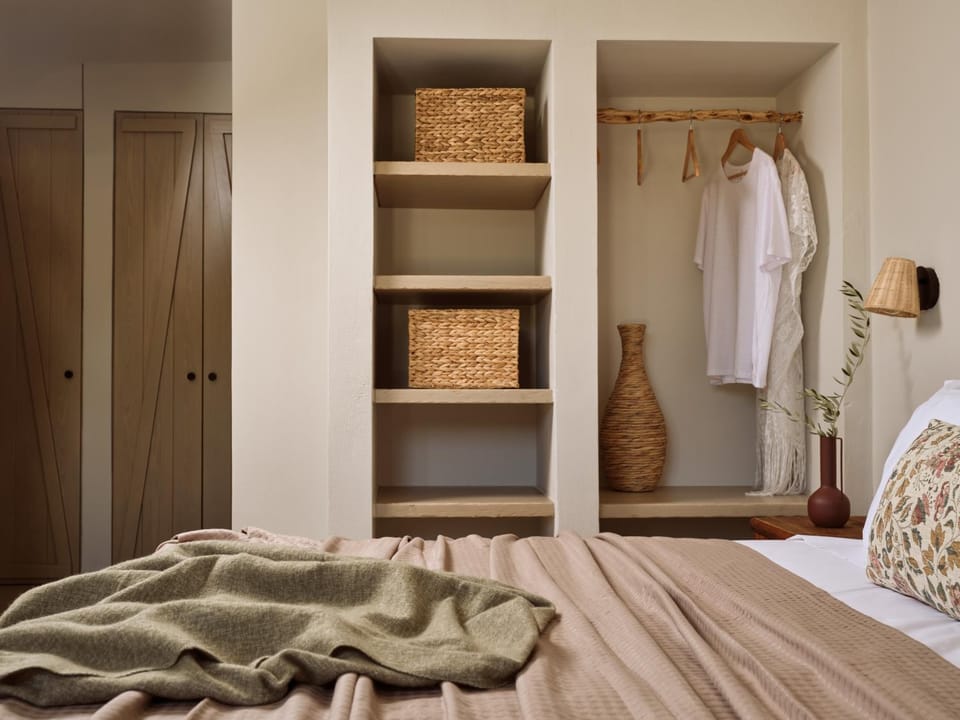 Bed, wardrobe