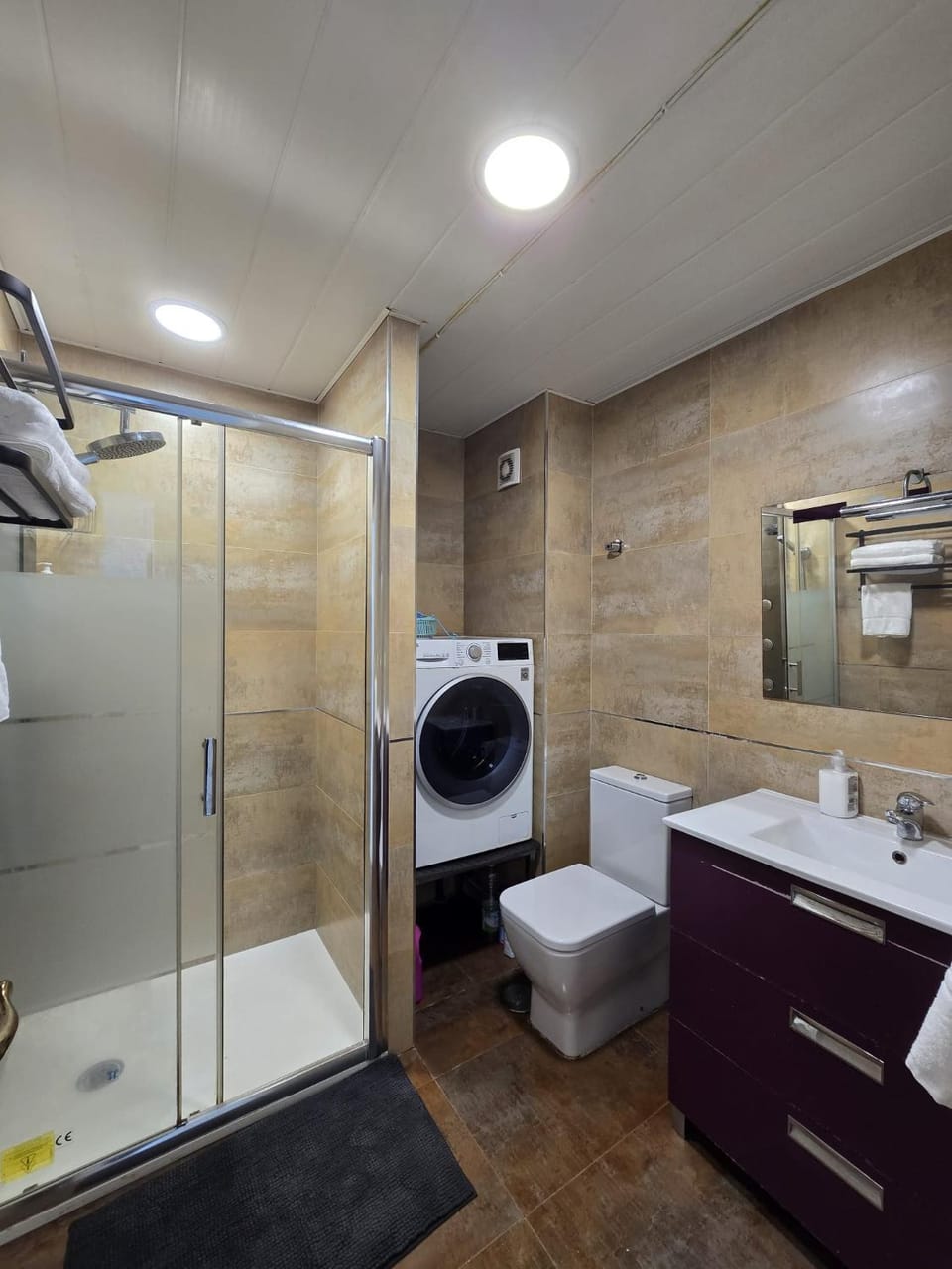 Shower, Bathroom, towels, washing machine