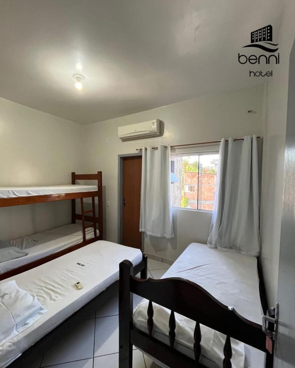Bed, Photo of the whole room, Bedroom, bunk bed, towels, air conditioner