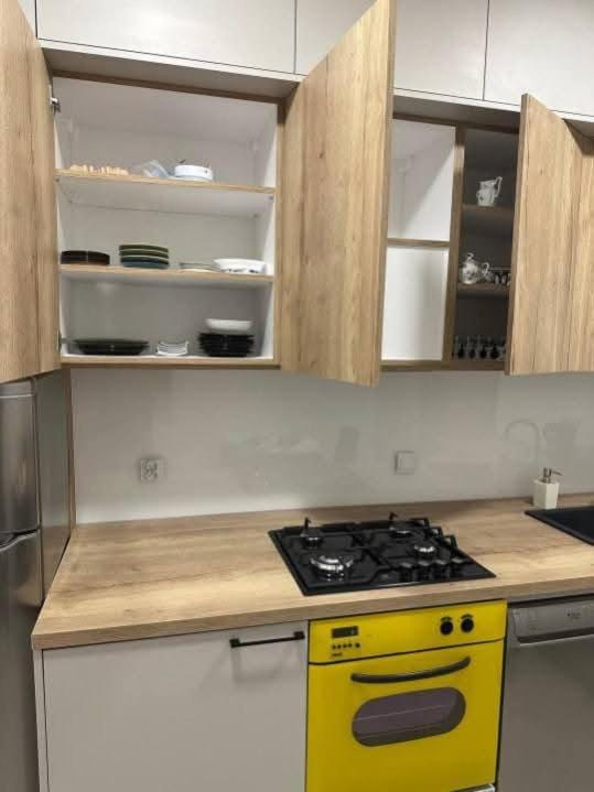 Kitchen or kitchenette, stove