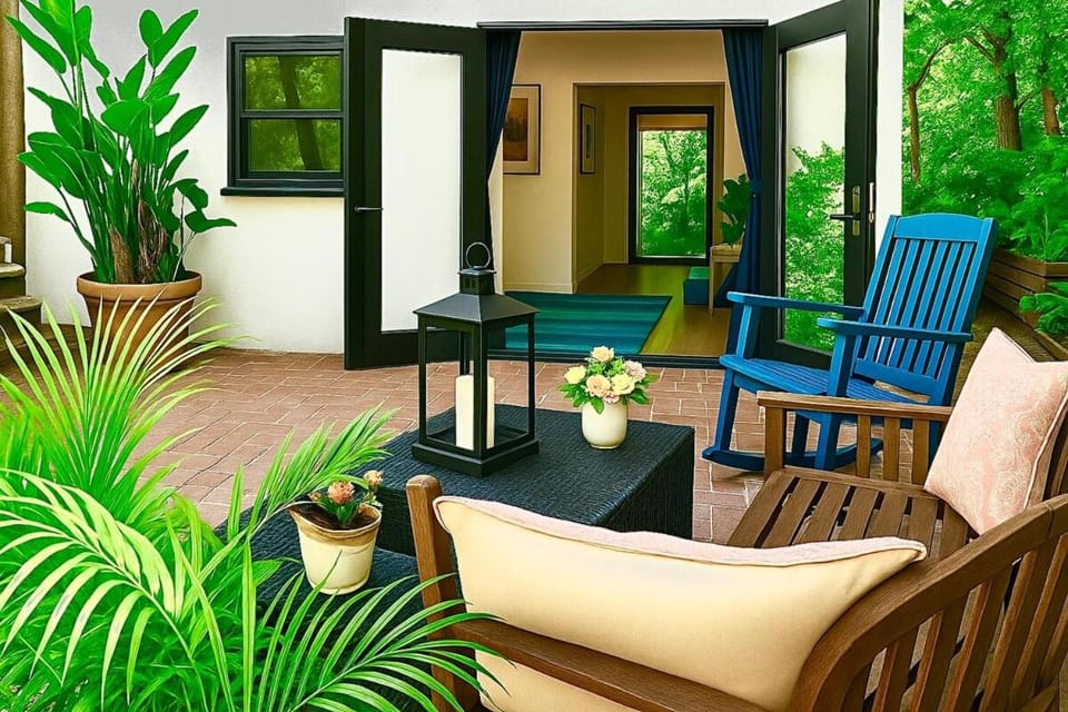 Patio, Day, Living room, Seating area, Garden view, Mountain view, Mountain view