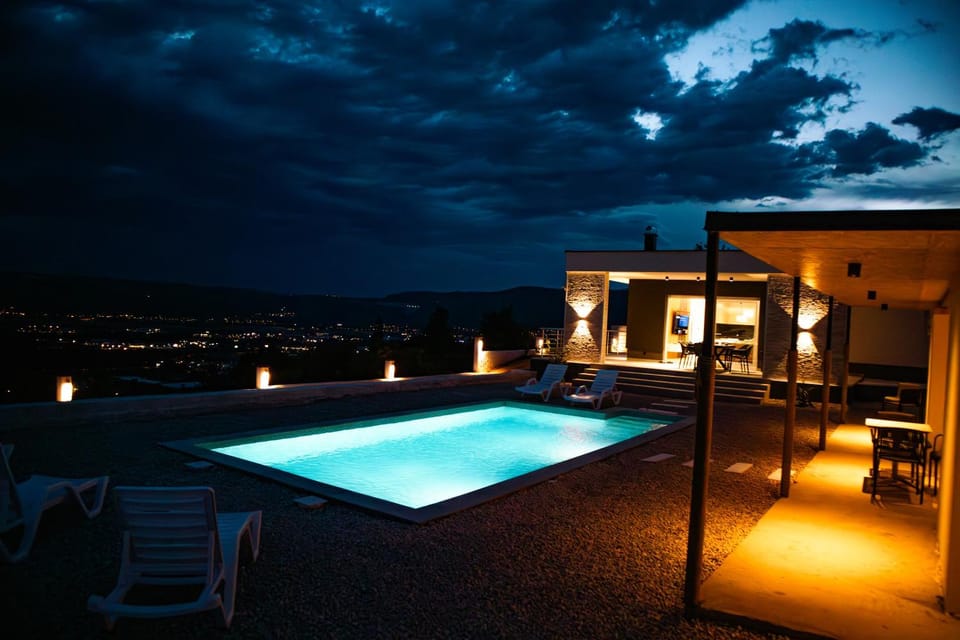 Night, Pool view, Swimming pool
