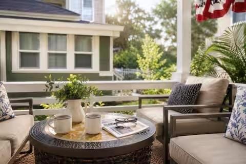 Property building, Patio, Day, Garden, View (from property/room), Balcony/Terrace, Seating area
