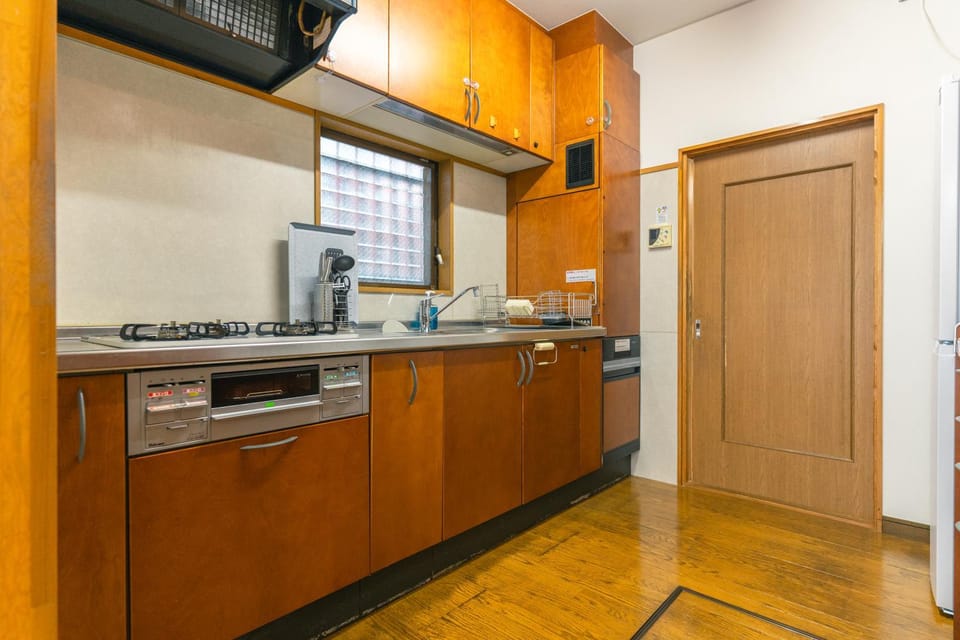 Kitchen or kitchenette, stove