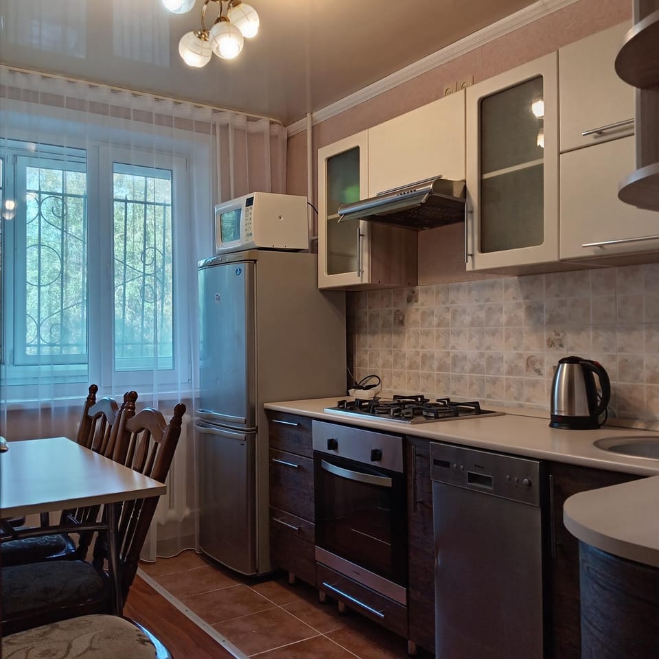 Dining area, microwave, oven, stove